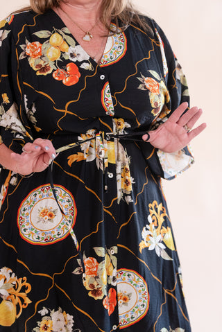 Entro Printed Button Front Maxi Dress