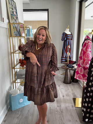 Umgee Mixed Plaid Tiered Babydoll Dress