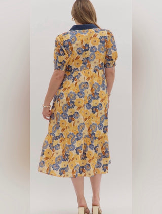 Entro Floral Contrast Collar Dress