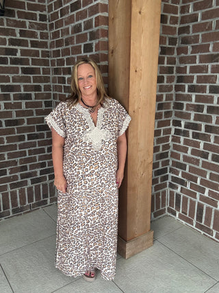 Entro Leopard Caftan Midi Dress