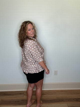Entro Polka Dot Ruffle Hem Top