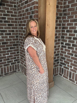 Entro Leopard Caftan Midi Dress