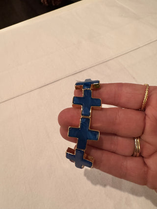 Blue N Gold Stretchy Cross Bracelet