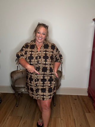 Entro Tie Sleeve Black Printed MIni Dress