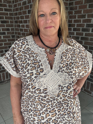 Entro Leopard Caftan Midi Dress