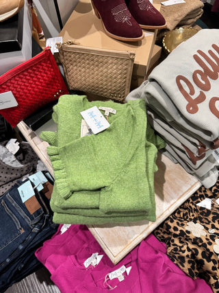 Easel Short Sleeve Ruffle Knit Sweater