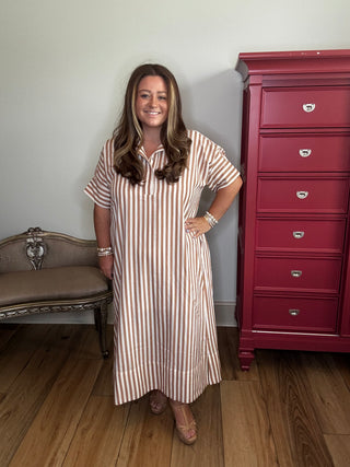 Entro Taupe Striped Midi Dress