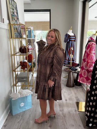 Umgee Mixed Plaid Tiered Babydoll Dress