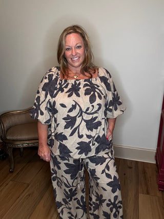 Easel Floral Challis Top and Pant Set