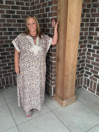 Entro Leopard Caftan Midi Dress