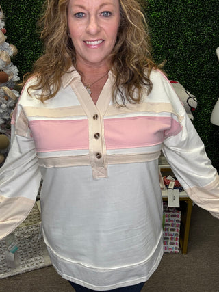 Color Block Collared Knit Top