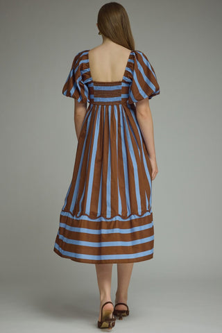 Entro Striped Scalloped Hem Midi Dress