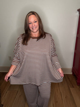 Heimish Blue/Brown Striped Waffle Knit Top