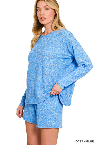 Melange Tee and Short Set-Zenana