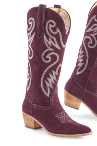 Nia Burgundy Suede Western Boots by MiiM