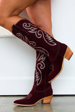 Nia Burgundy Suede Western Boots by MiiM