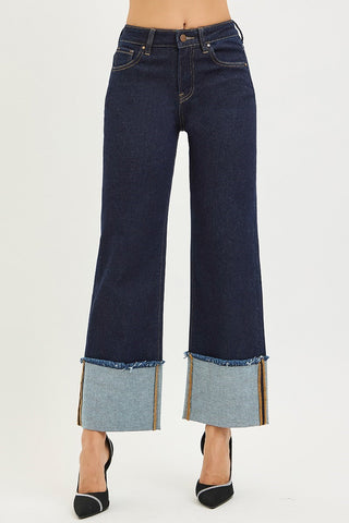 Risen Mid Rise Crop Wide Cuffed Jeans