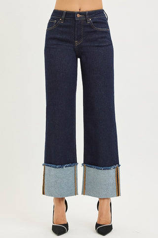 Risen Mid Rise Crop Wide Cuffed Jeans
