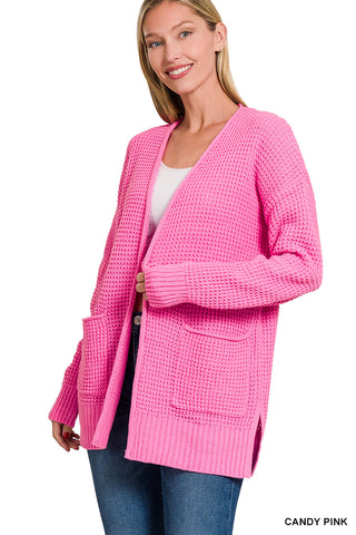 Zenana Waffle Open Front Cardigan