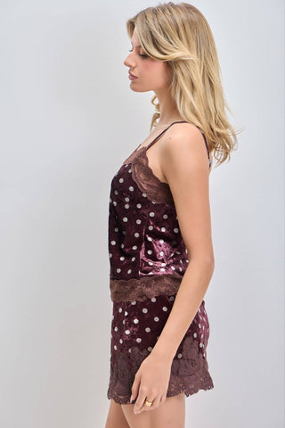 BaeVely Crushed Velvet Lace Trim Camisole