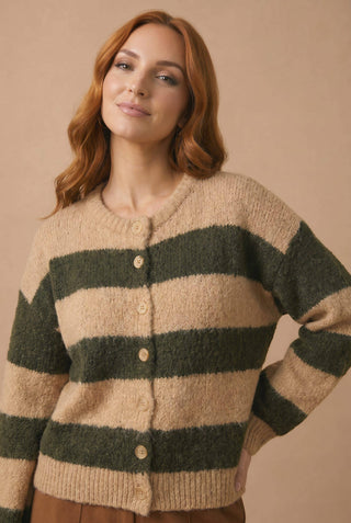 Haptics Striped Button Down Cardigan