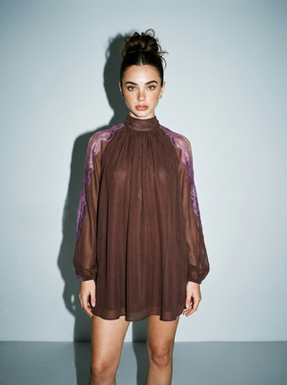 Skylar Rose Lace Trim Chiffon Mini Dress