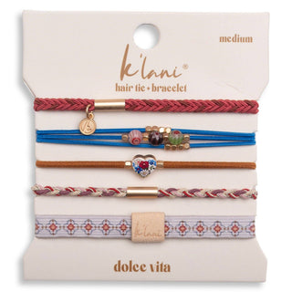 "Dolce Vita" Floral Glass Beads with Gold Accents Hair Tie Bracelets