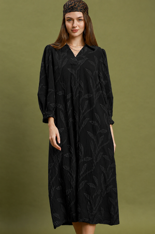 Umgee Jacquard Collared Midi Dress