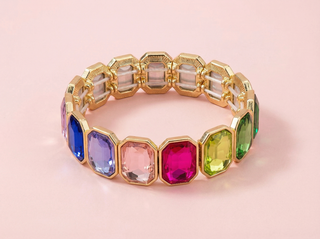 Enamel Stretch Bracelet - Octagon Rainbow Stones - Simone