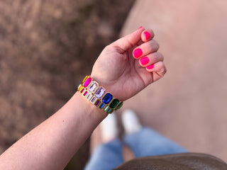 Enamel Stretch Bracelet - Octagon Rainbow Stones - Simone