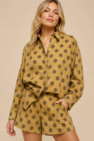 J.NNA Polka Dot Button-Down & Shorts Set