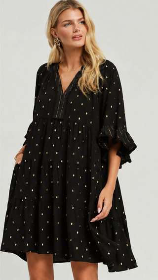 Umgee Metallic Dot Tiered Dress