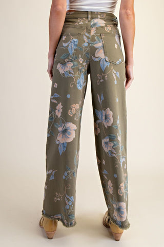 Easel Plus size Floral Printed Twill Pants