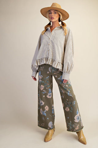 Easel Plus size Floral Printed Twill Pants