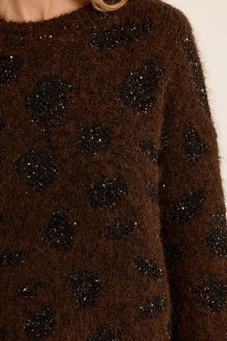 Molly Bracken Iridescent Knit Leopard Sweater
