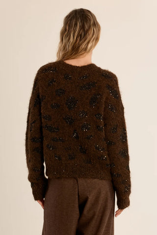 Molly Bracken Iridescent Knit Leopard Sweater