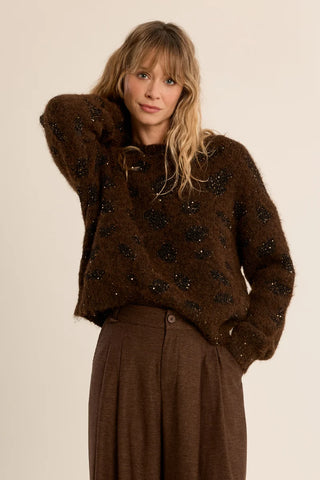 Molly Bracken Iridescent Knit Leopard Sweater