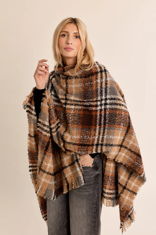 Molly Bracken Camel Plaid Poncho