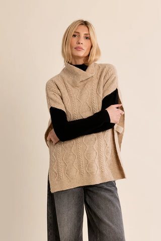 Molly Bracken Cable Knit Turtleneck Poncho