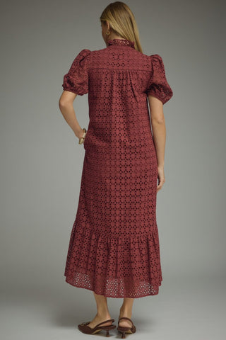 Entro Eyelet Ruffle Sleeve Midi Dress