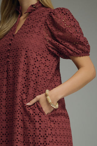 Entro Eyelet Ruffle Sleeve Midi Dress