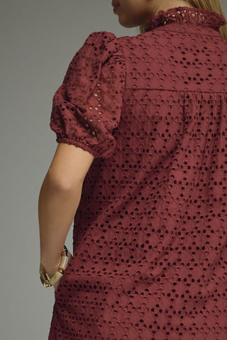 Entro Eyelet Ruffle Sleeve Midi Dress