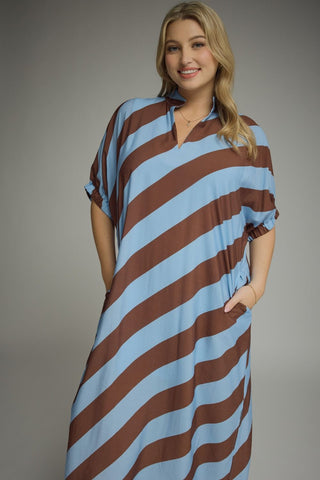 Entro Diagonal Striped Midi Dress