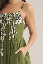 Entro Olive Floral Smocked Maxi Dress