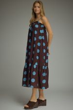 Entro Spaghetti Strap Polka Dot Ruffle Midi Dress