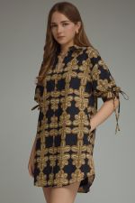 Entro Tie Sleeve Black Printed MIni Dress