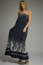 Entro Strapless Polka Dot Floral Border Maxi