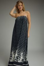 Entro Strapless Polka Dot Floral Border Maxi