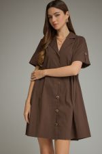 Entro Chocolate Button Up Mini Dress