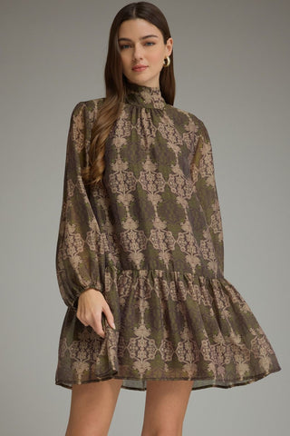 Entro Long Sleeve Drop Waist Mini Dress